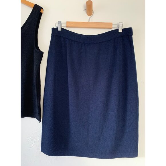 St. John Collection Navy Knit Tank Top & Skirt Set L - Picture 5 of 9